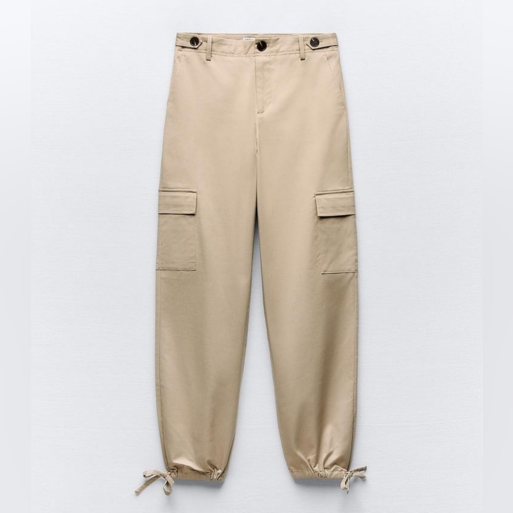 Zara cargo pants Straight Leg  Cargo Camel Sz L. M BNWT - Picture 3 of 12